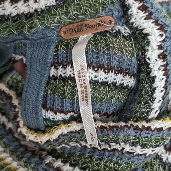 Free People Green Blue Yellow Knit Keyhole Back Ziggy Zig Zag Sweater Dress - Picture 7 of 10